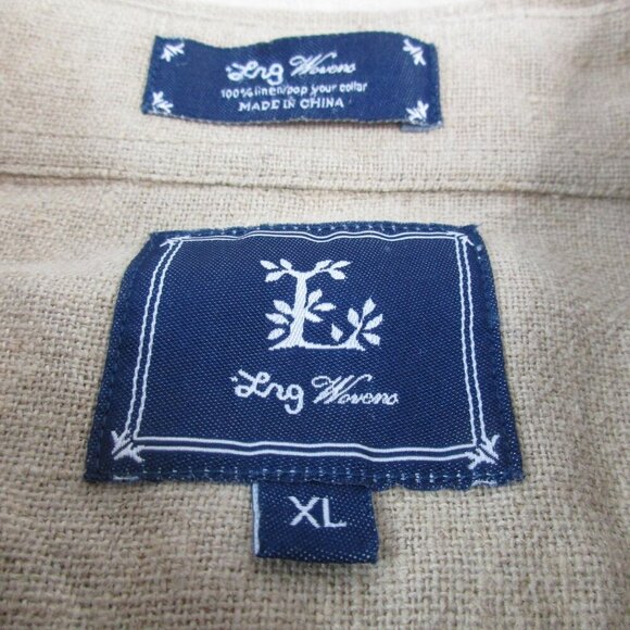 LRG Wovens Shirt Mens XL Tan Linen Classic Fit Short Sleeve Collared Button-Up - Picture 3 of 7